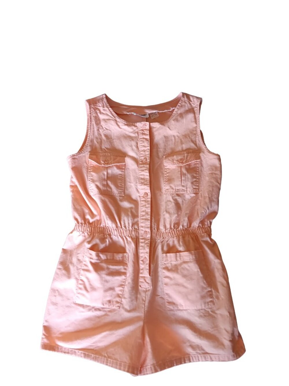 Vintage Peach Gad-abouts Cotton Romper Button Up 80s 90s Small